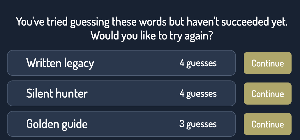 Word guessing game - statistics 